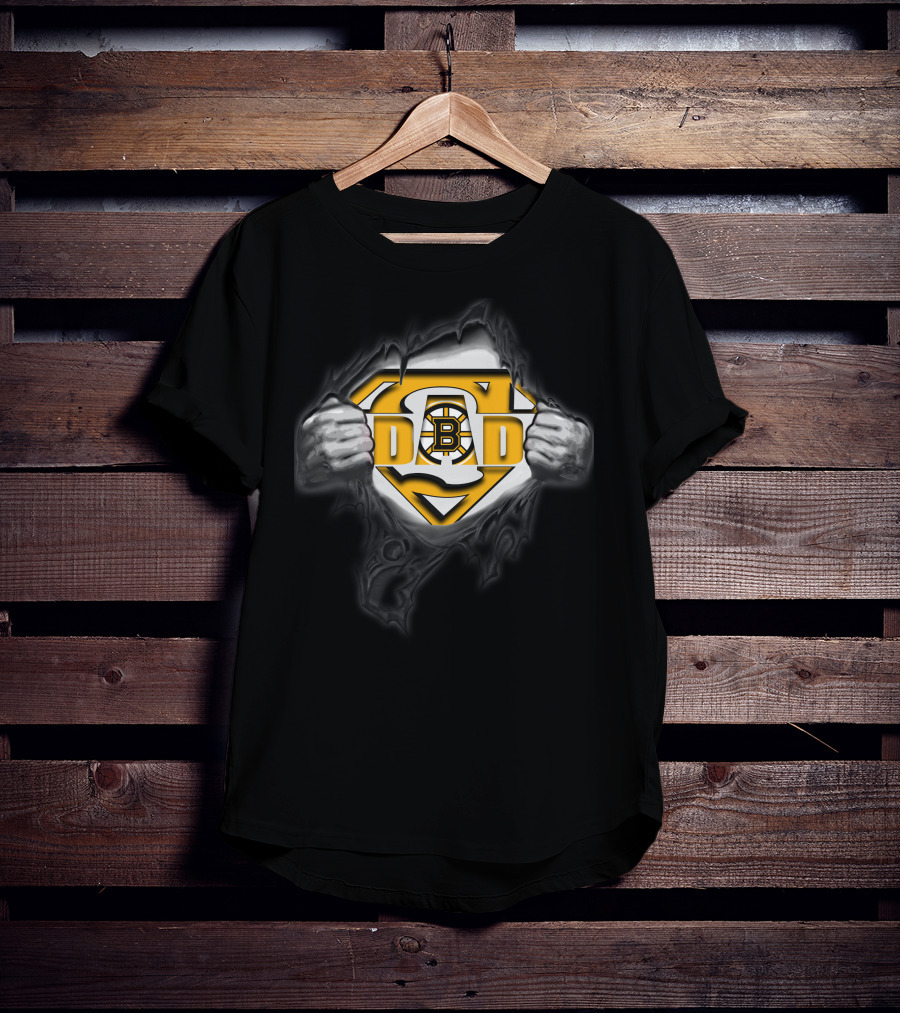 Boston Bruins Super Dad Logo With Shield And Hands T-Shirt