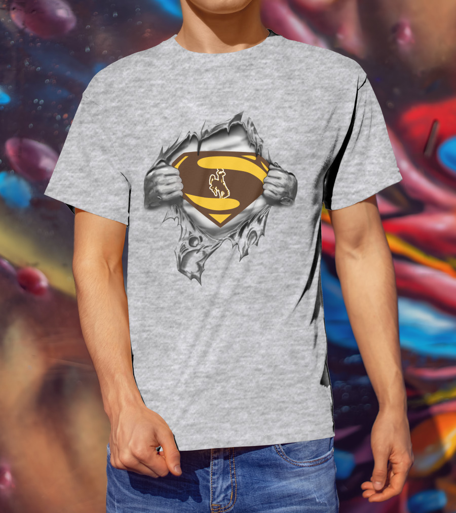 Wyoming Cowboys Superman Logo Pullover T-Shirt