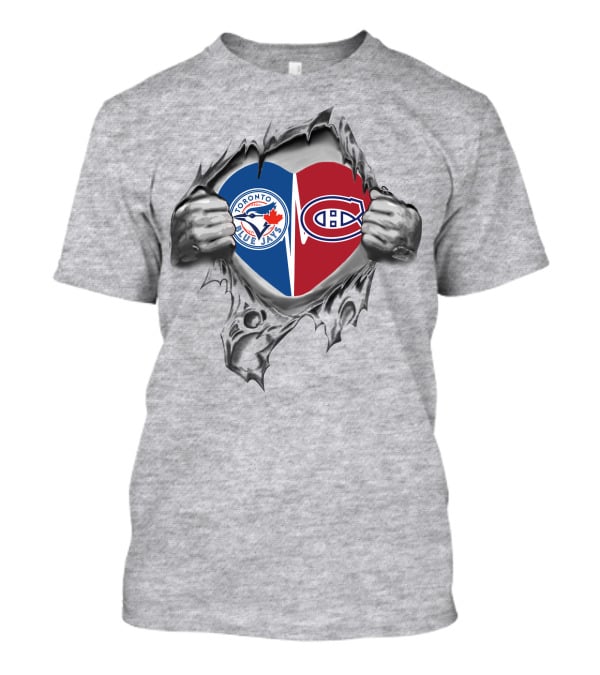 Toronto Blue Jays Montreal Canadiens Heart Logo Fusion T-Shirt