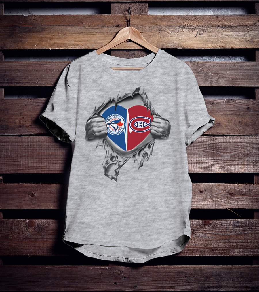Toronto Blue Jays Montreal Canadiens Heart Logo Fusion T-Shirt