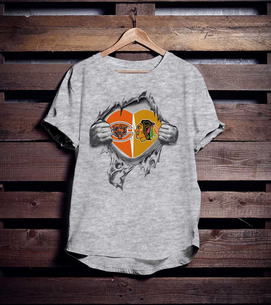 Chicago Bears Blackhawks Heart Logo Fusion T-Shirt