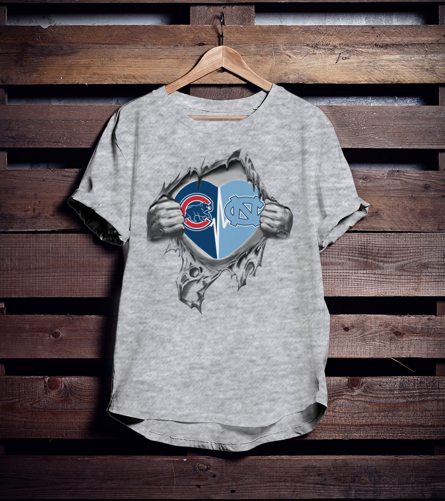Cubs Tar Heels Heartbeat Passion Ripped Chest T-Shirt