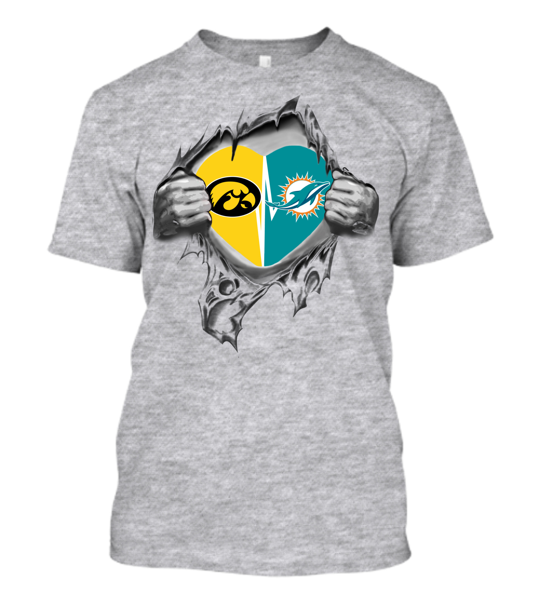 Miami Dolphins Iowa Hawkeyes Split Heart Fan Pride T-Shirt