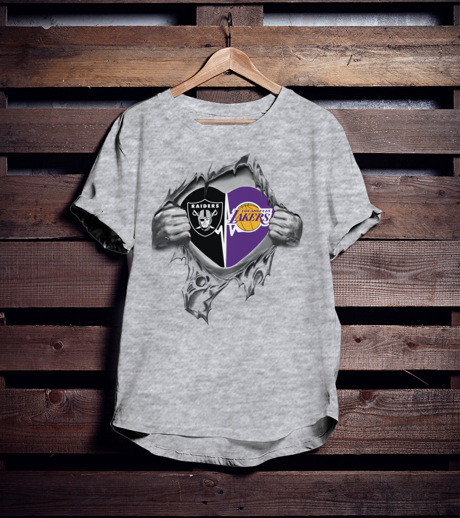 Raiders Los Angeles Lakers Heart Logo Split T-Shirt