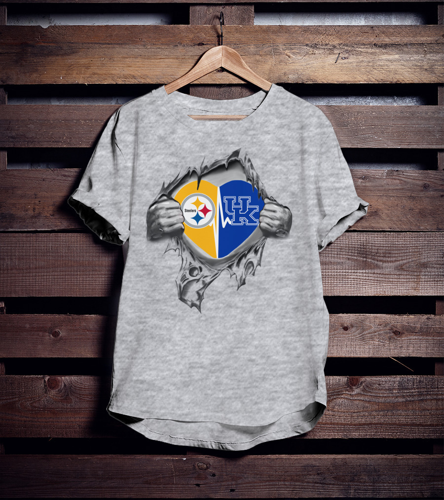 Steelers Kentucky Heart Split Logo With Hands T-Shirt