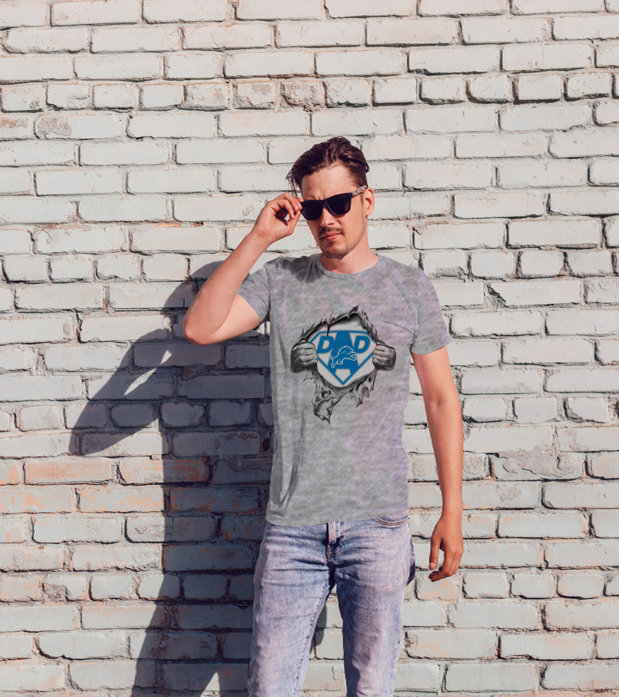 Detroit Lions Super Dad Logo With Ripped Reveal T-Shirt