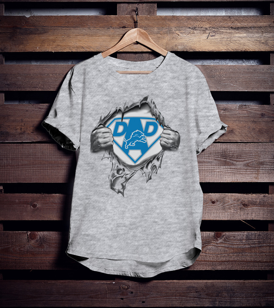 Detroit Lions Super Dad Logo With Ripped Reveal T-Shirt