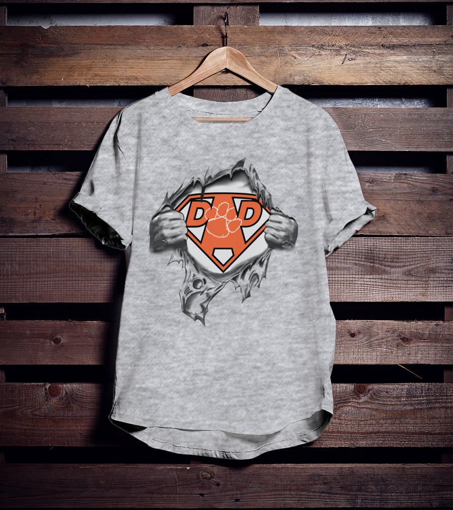 Clemson Tigers Super Dad Hero Logo With Paw Print And Superman Shield T-Shirt