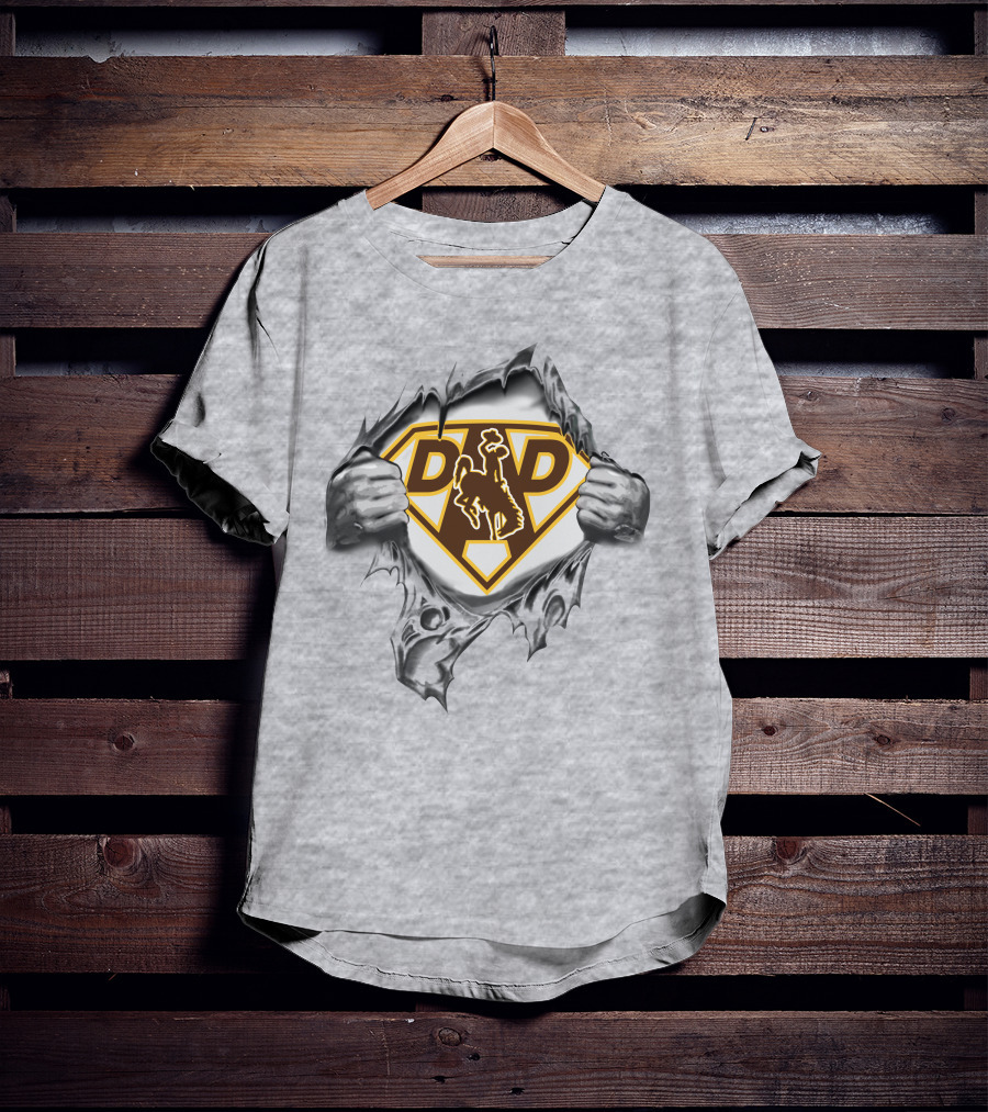 Wyoming Cowboys Super Dad Logo With Ripped Shirt Effect T-Shirt