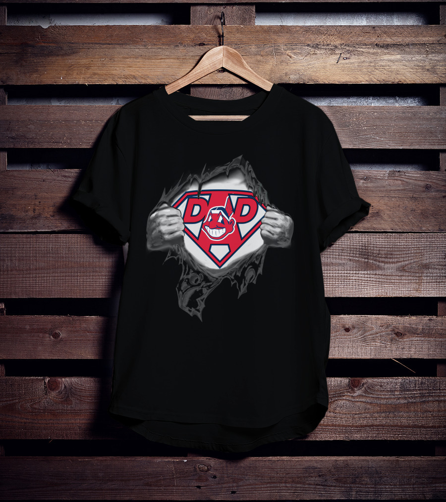 Indians Super Dad Hero With Chief Wahoo Shield T-Shirt