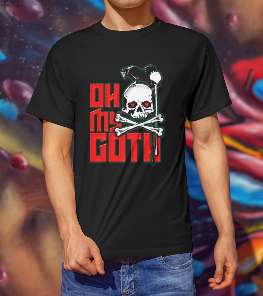 Oh My Goth Skull With Raven And Crossbones Halloween T-Shirt