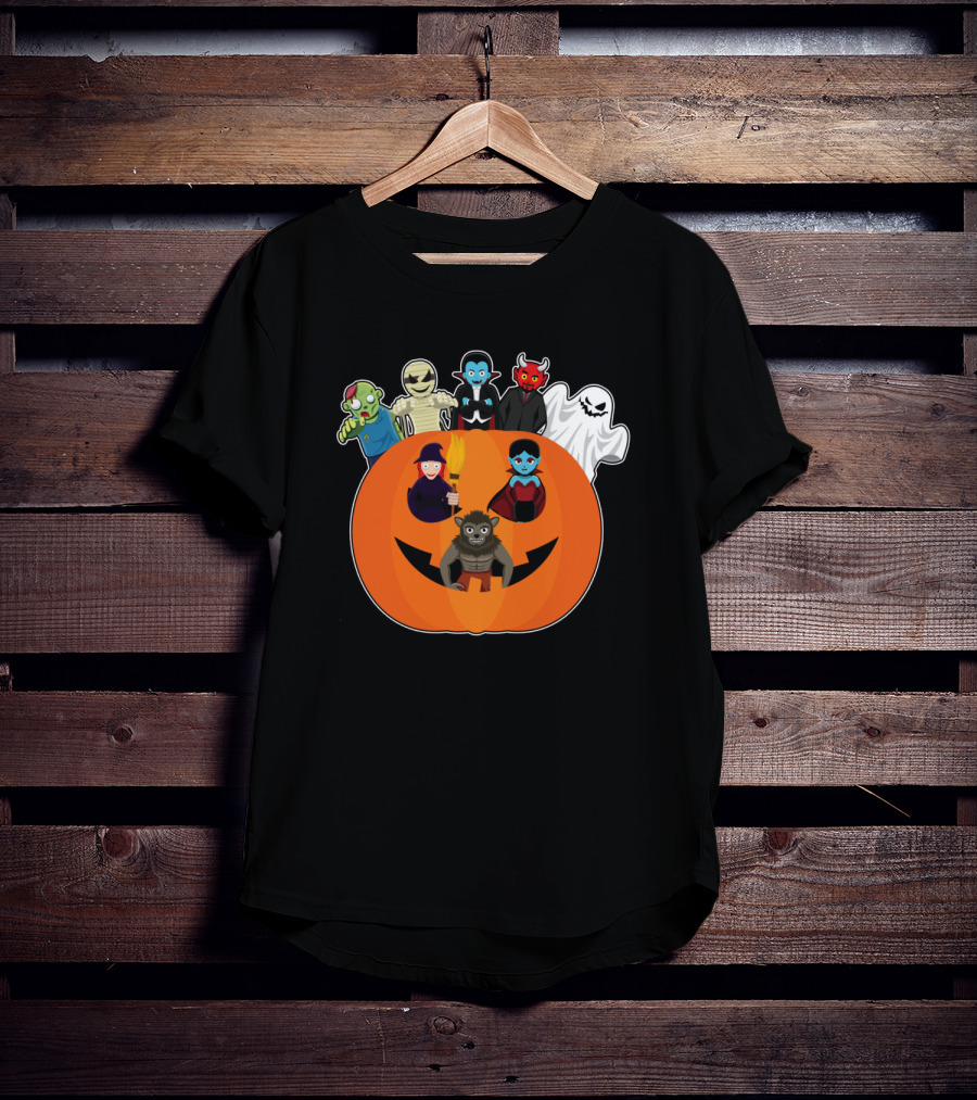 Halloween Vampire Witch Ghost Skull Pumpkin With Devil Wizard Spirits T-Shirt