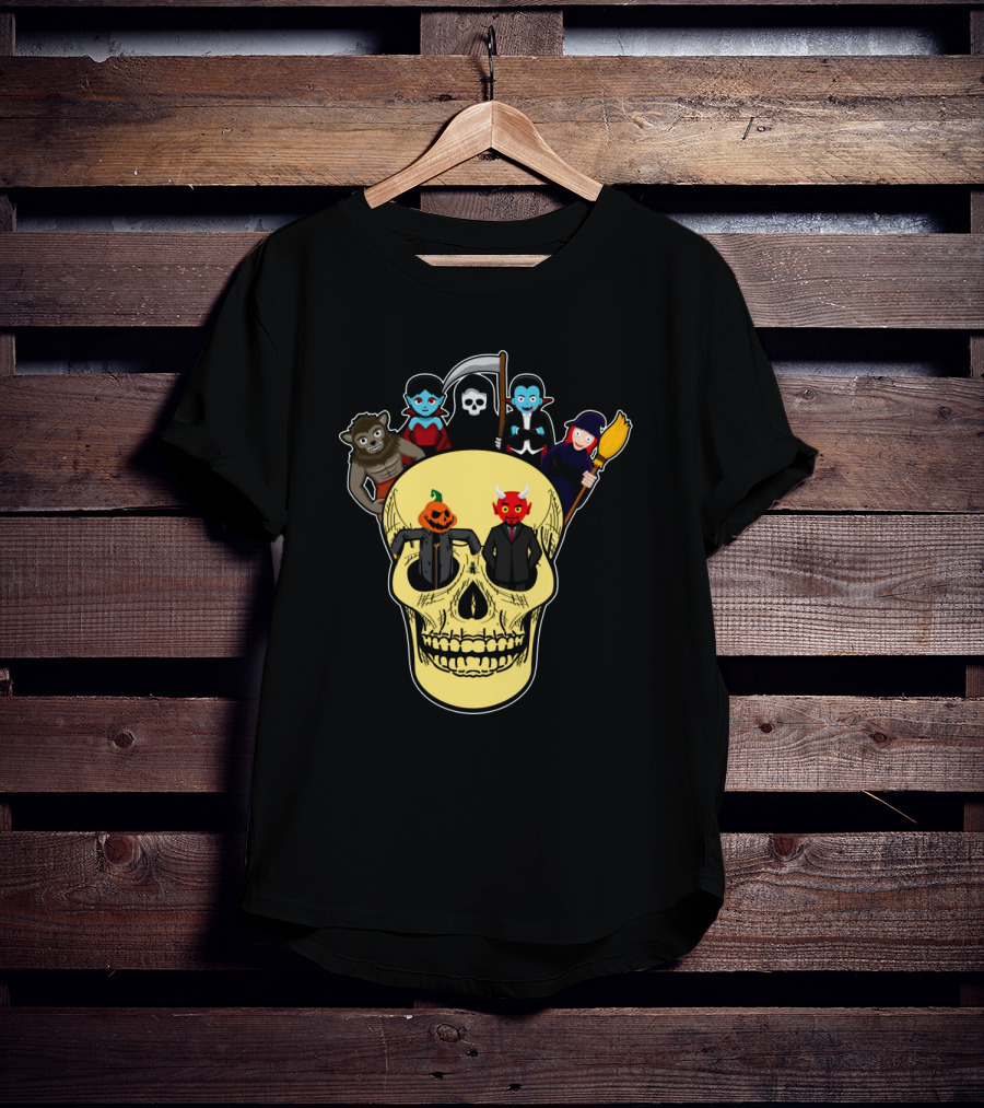 Halloween Skull Werewolf Reaper Vampire Witch Pumpkin Devil T-Shirt