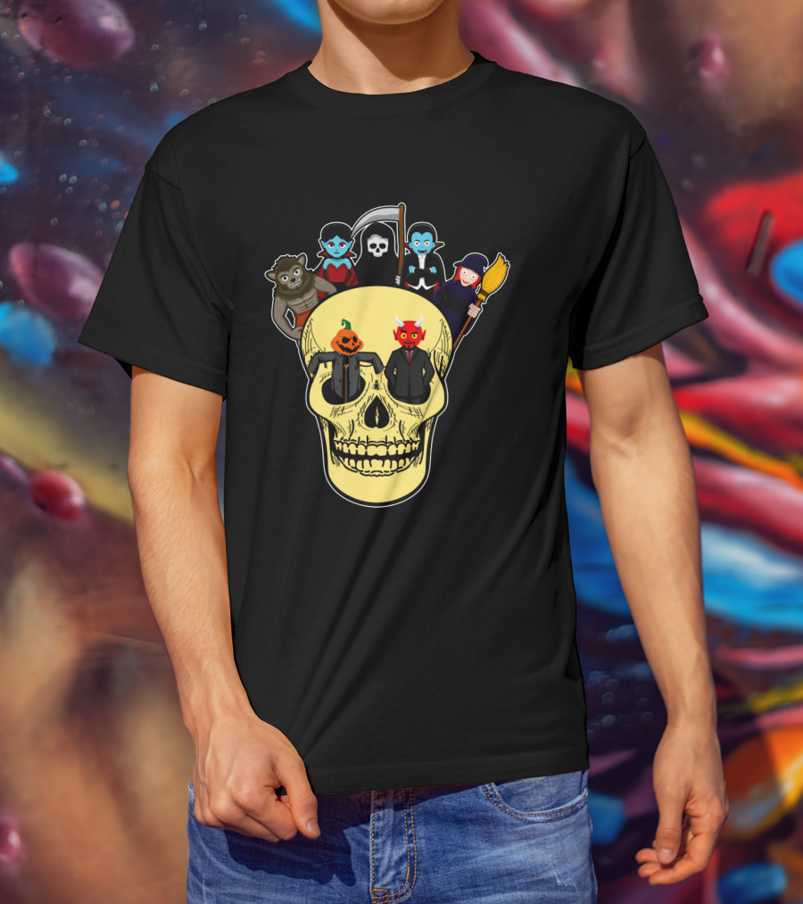 Halloween Skull Werewolf Reaper Vampire Witch Pumpkin Devil T-Shirt