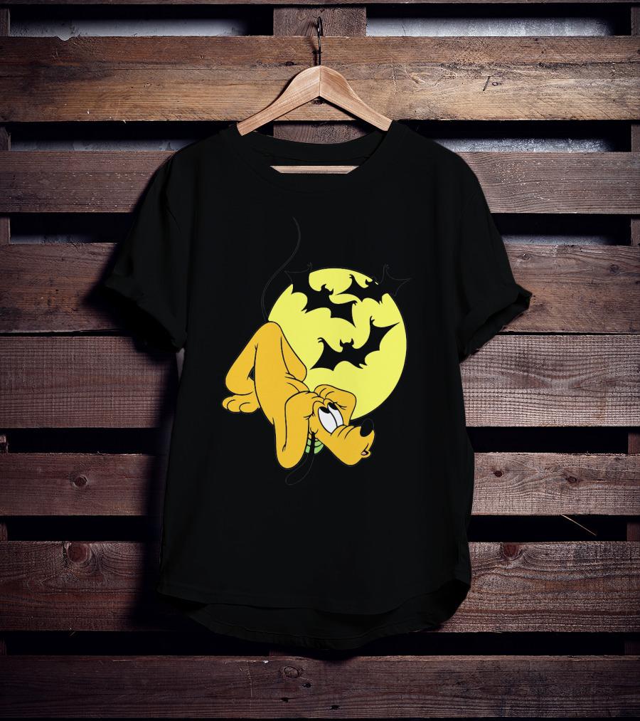 Halloween Moon Spooky Pluto With Bats Mickey Mouse Minnie Mouse Coloring Book T-Shirt