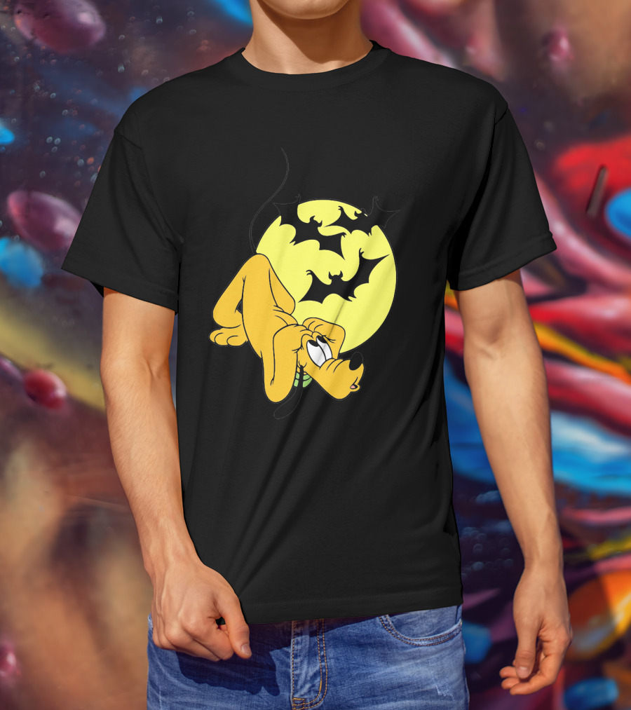Halloween Moon Spooky Pluto With Bats Mickey Mouse Minnie Mouse Coloring Book T-Shirt