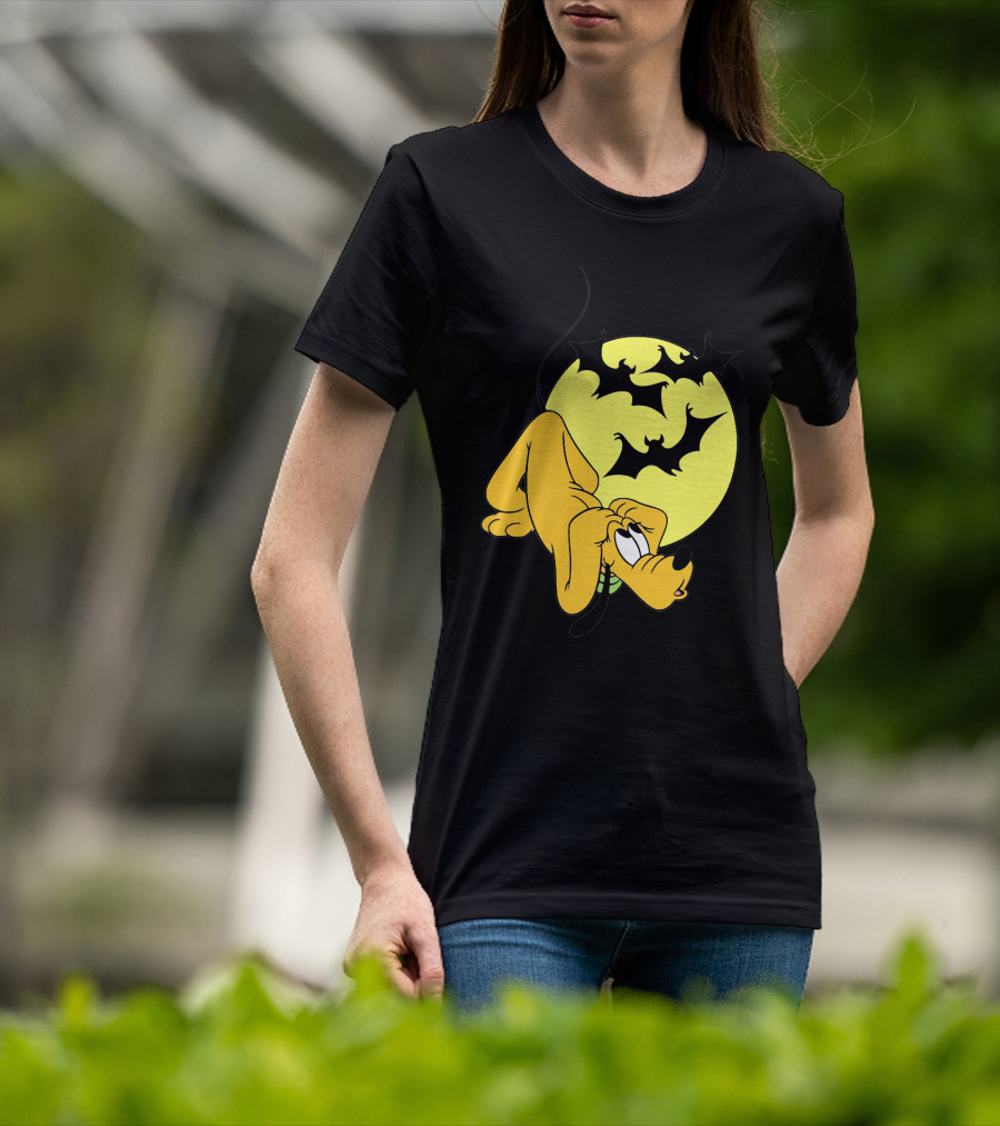 Halloween Moon Spooky Pluto With Bats Mickey Mouse Minnie Mouse Coloring Book T-Shirt