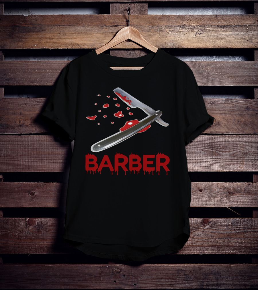 Halloween Barber Straight Razor Blood Drips T-Shirt