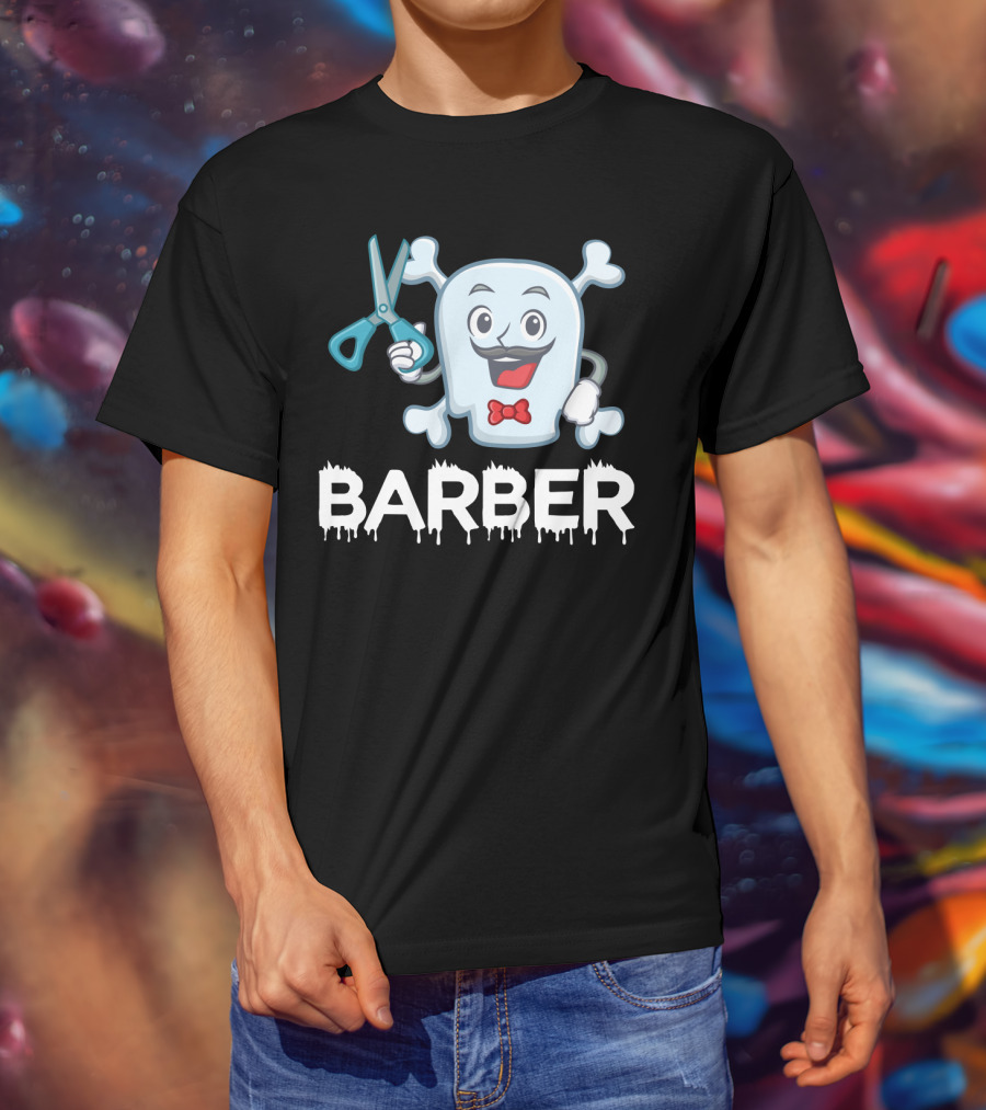Barber Halloween Ghost With Scissors And Bow Tie T-Shirt