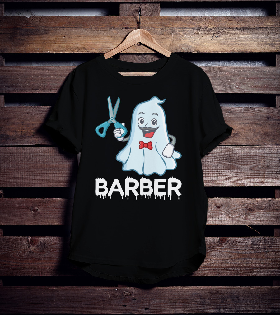 Halloween Ghost Barber Hairstylist Scissors Spirited T-Shirt
