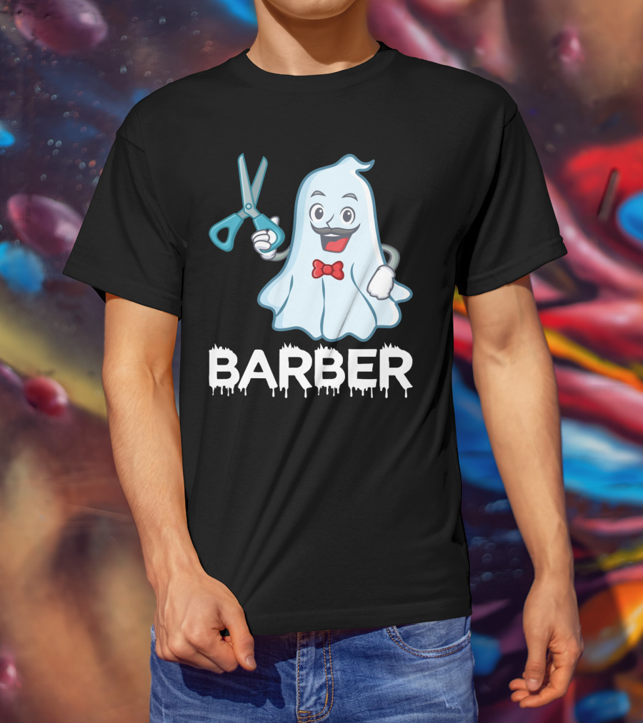 Halloween Ghost Barber Hairstylist Scissors Spirited T-Shirt