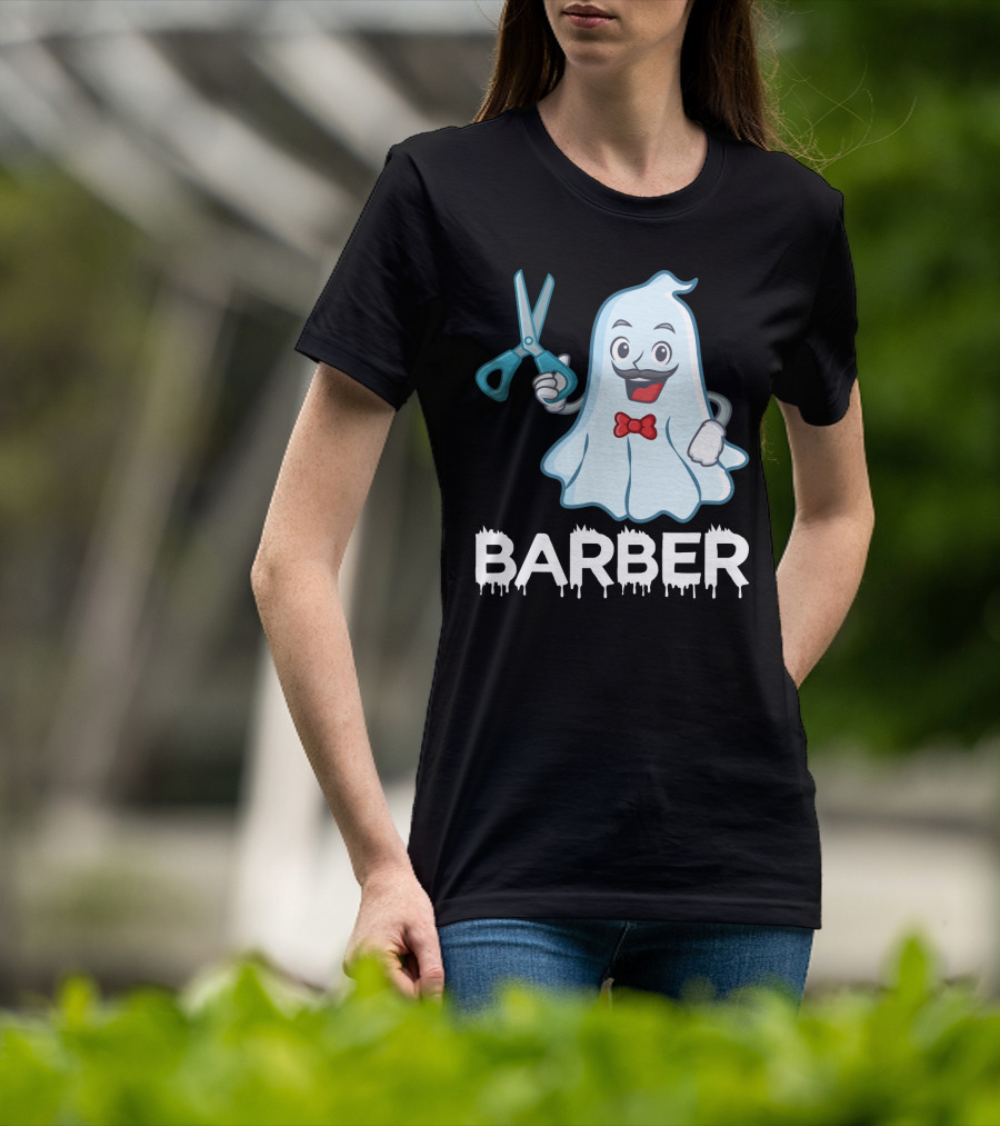 Halloween Ghost Barber Hairstylist Scissors Spirited T-Shirt