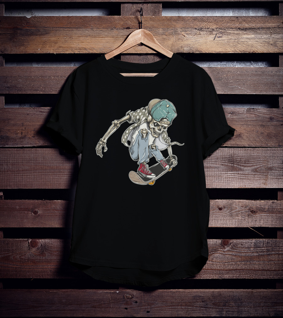 Halloween Skeleton Skateboarding Skull Trick Urban Streetwear T-Shirt