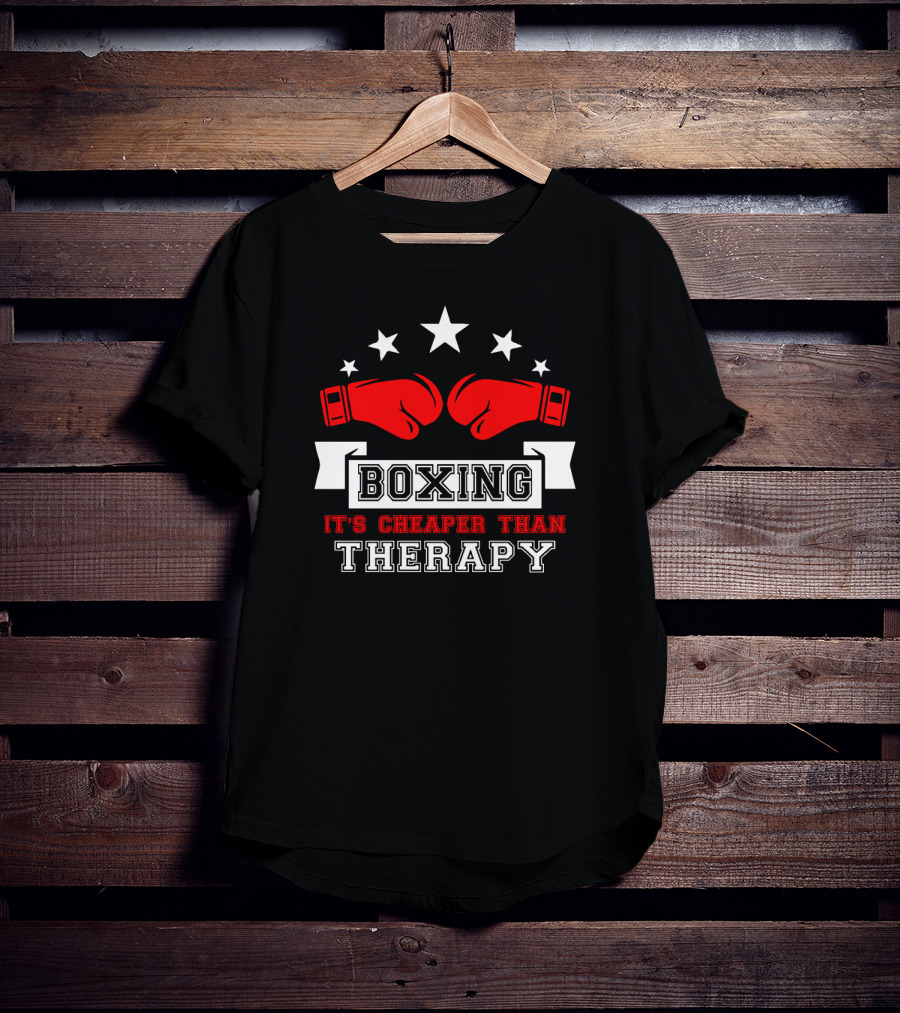Boxing It's Cheaper Than Therapy Red Gloves Stars Boxer T-Shirt