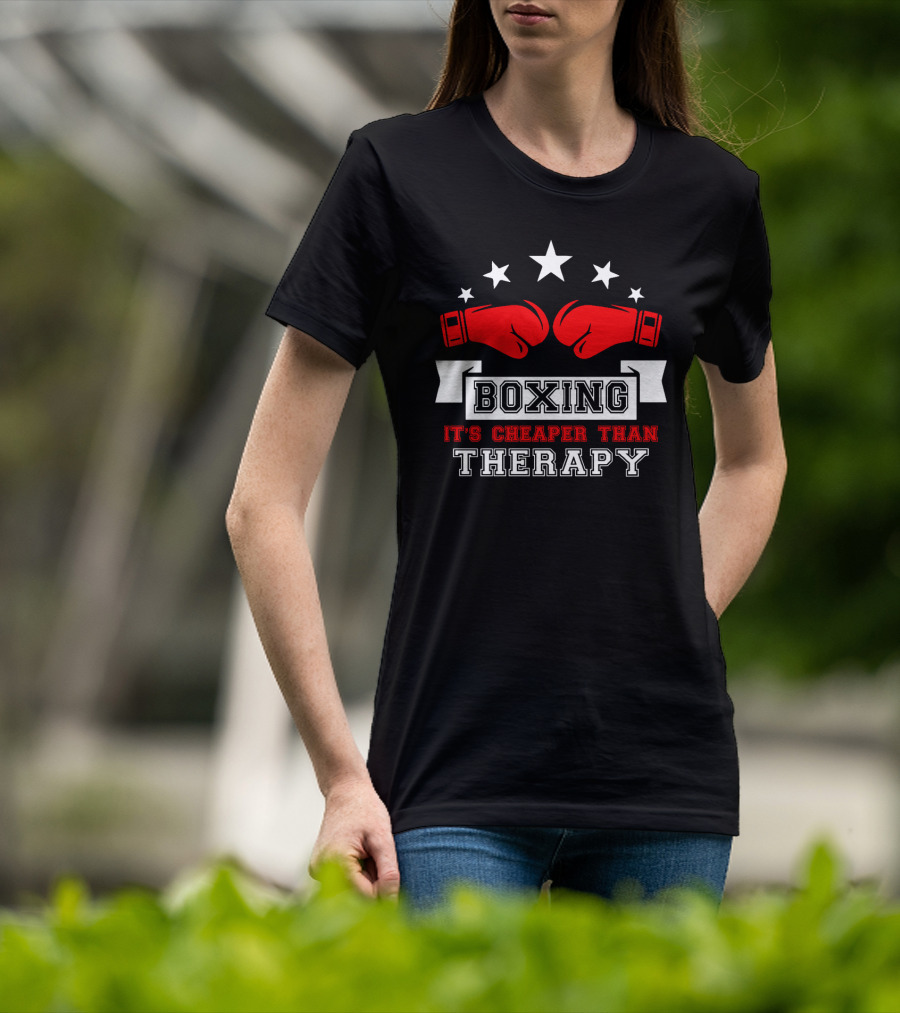 Boxing It's Cheaper Than Therapy Red Gloves Stars Boxer T-Shirt