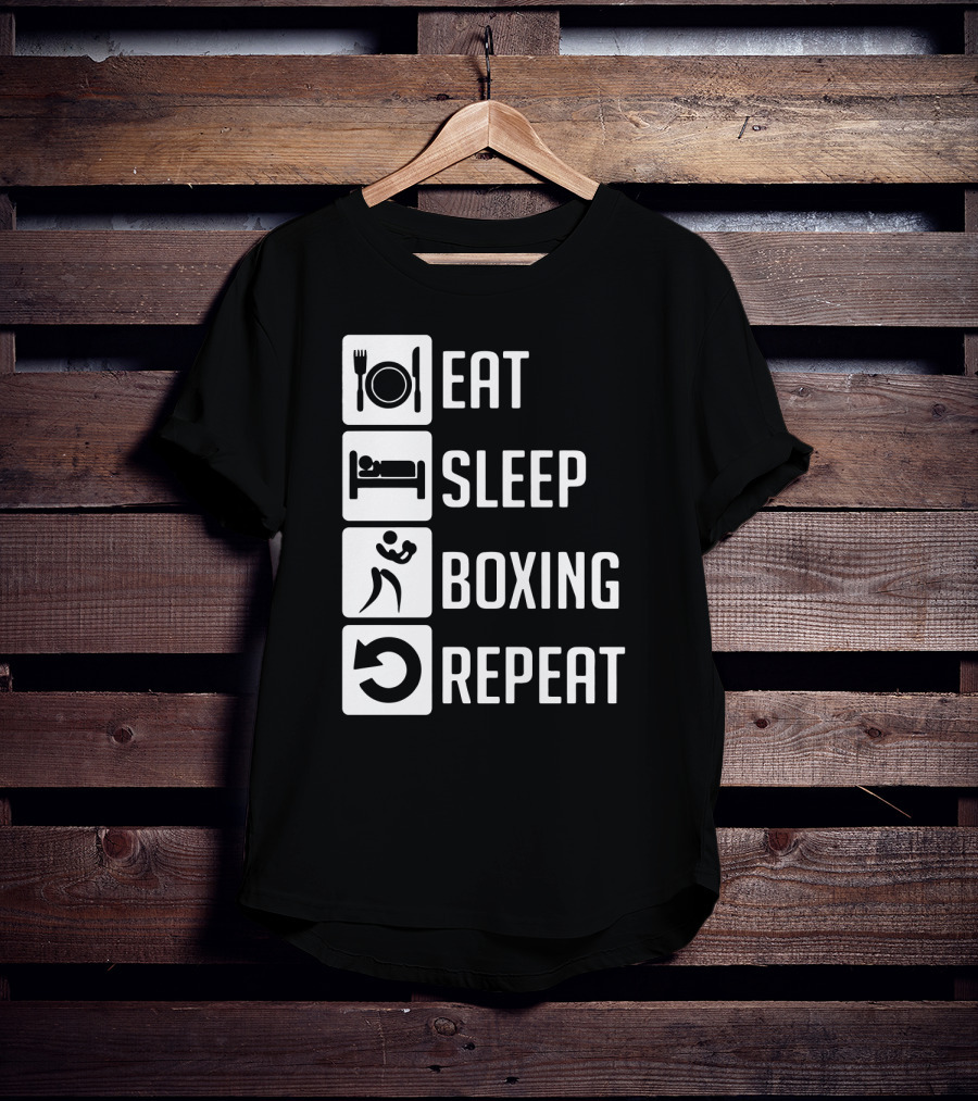 EAT SLEEP BOXING REPEAT Lifestyle Routine Iconic Symbols T-Shirt