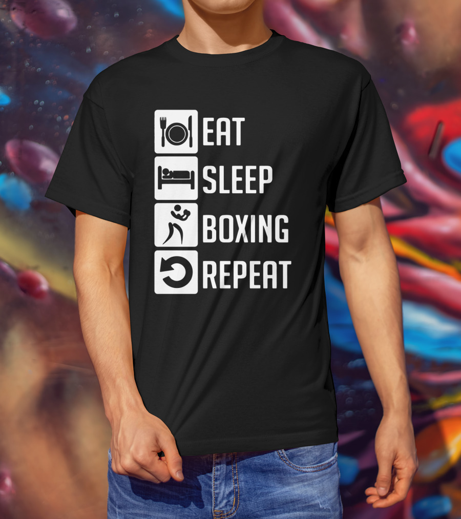EAT SLEEP BOXING REPEAT Lifestyle Routine Iconic Symbols T-Shirt