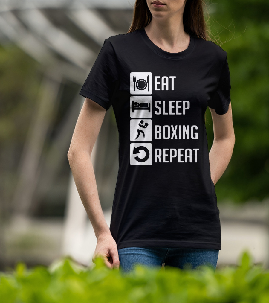 EAT SLEEP BOXING REPEAT Lifestyle Routine Iconic Symbols T-Shirt