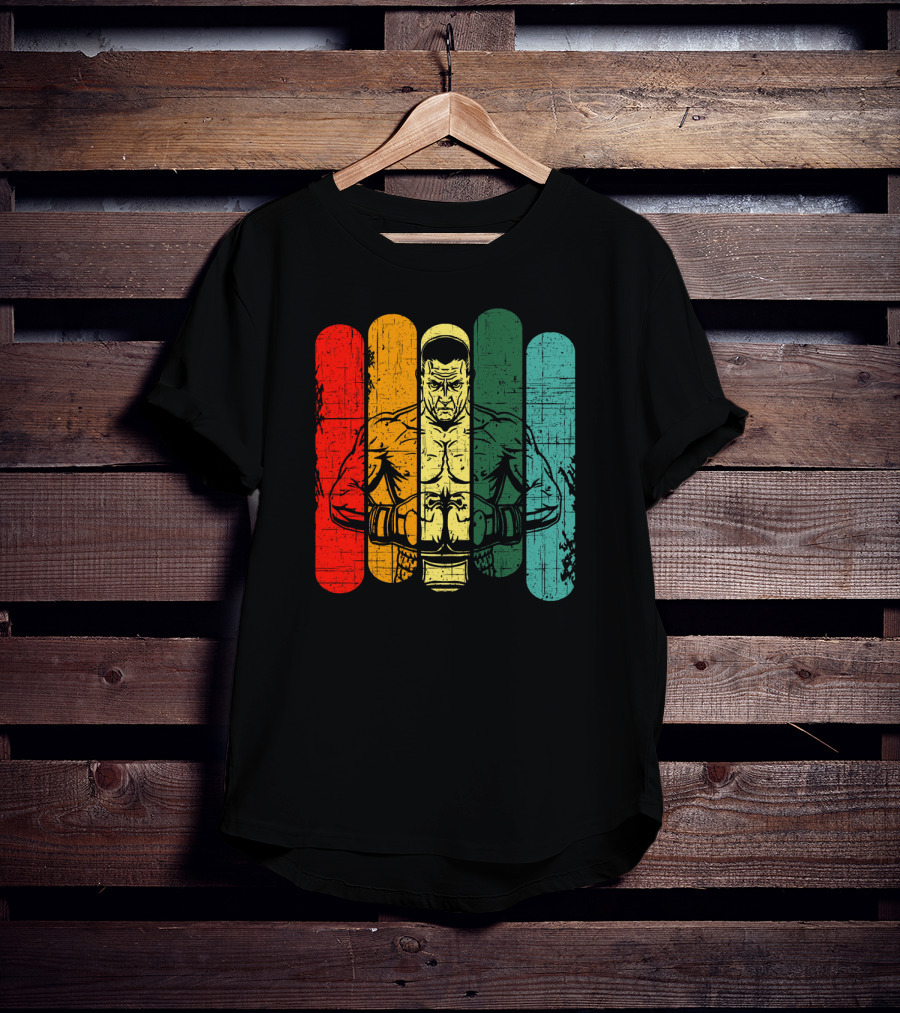 Retro Boxing Champion With Bold Multicolor Stripes T-Shirt