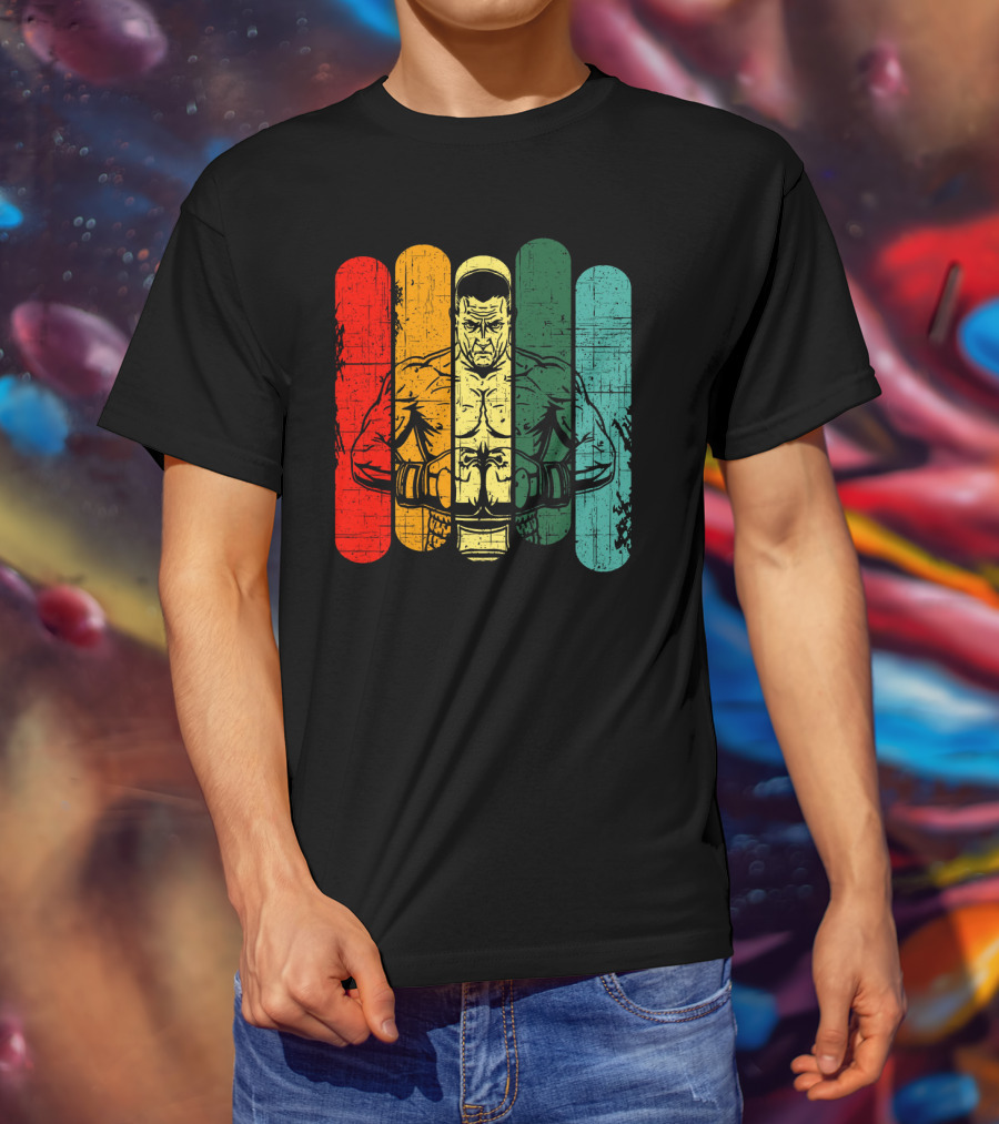 Retro Boxing Champion With Bold Multicolor Stripes T-Shirt