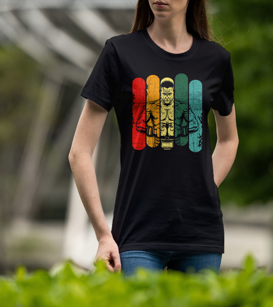 Retro Boxing Champion With Bold Multicolor Stripes T-Shirt