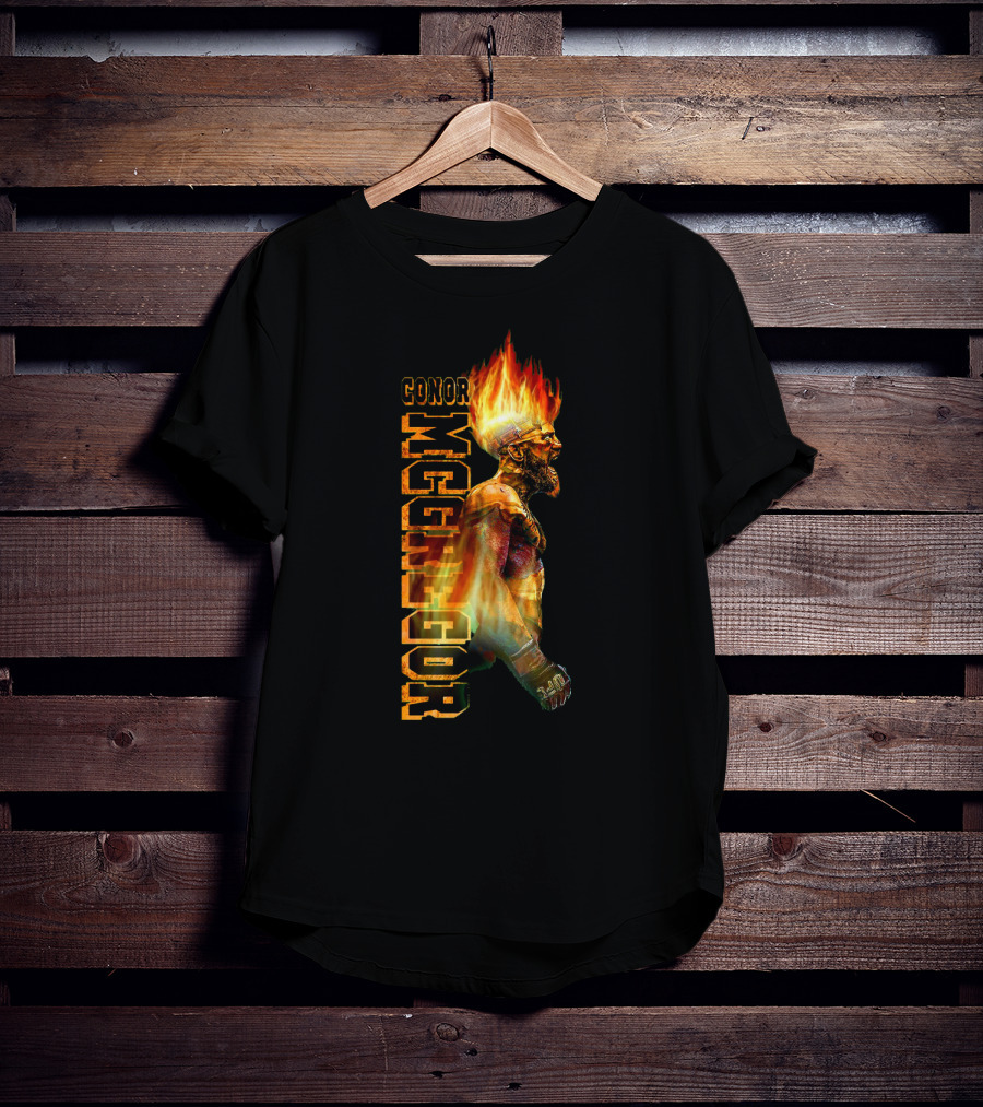 Conor McGregor Fiery Profile MMA Icon With Burning Flame Hair T-Shirt