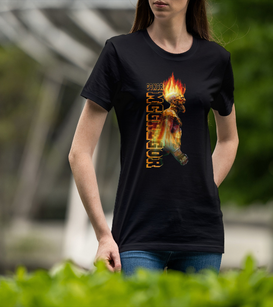 Conor McGregor Fiery Profile MMA Icon With Burning Flame Hair T-Shirt