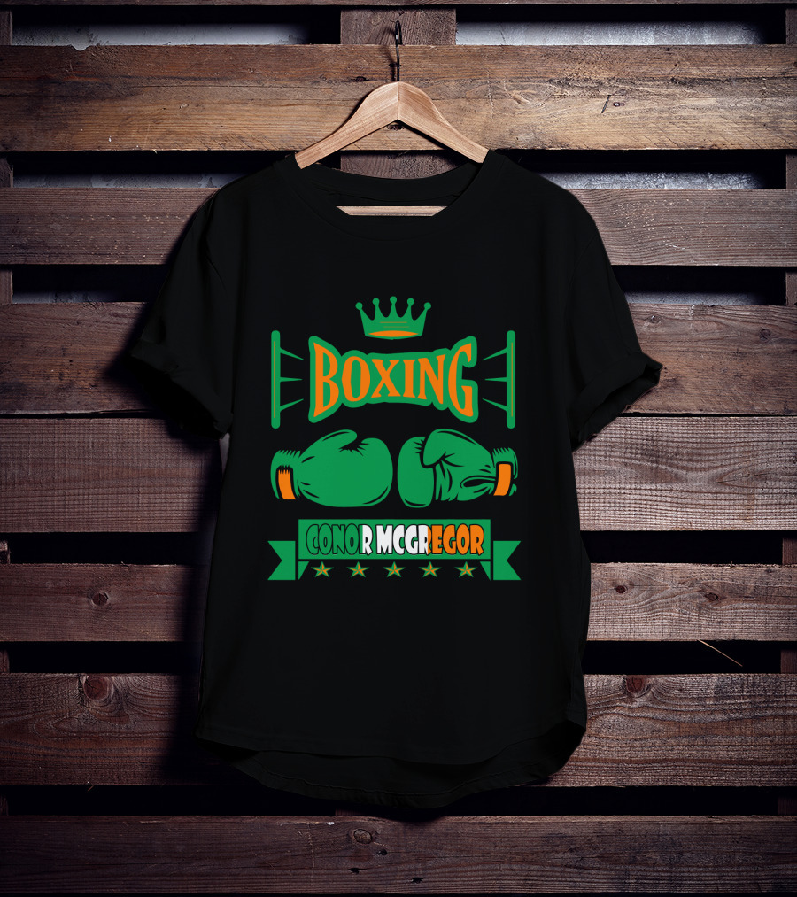 Boxing Conor Mcgregor Green Gloves Crown Stars T-Shirt