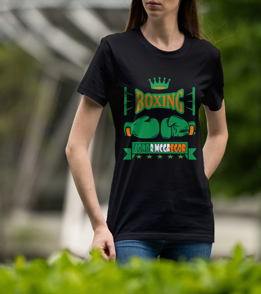 Boxing Conor Mcgregor Green Gloves Crown Stars T-Shirt