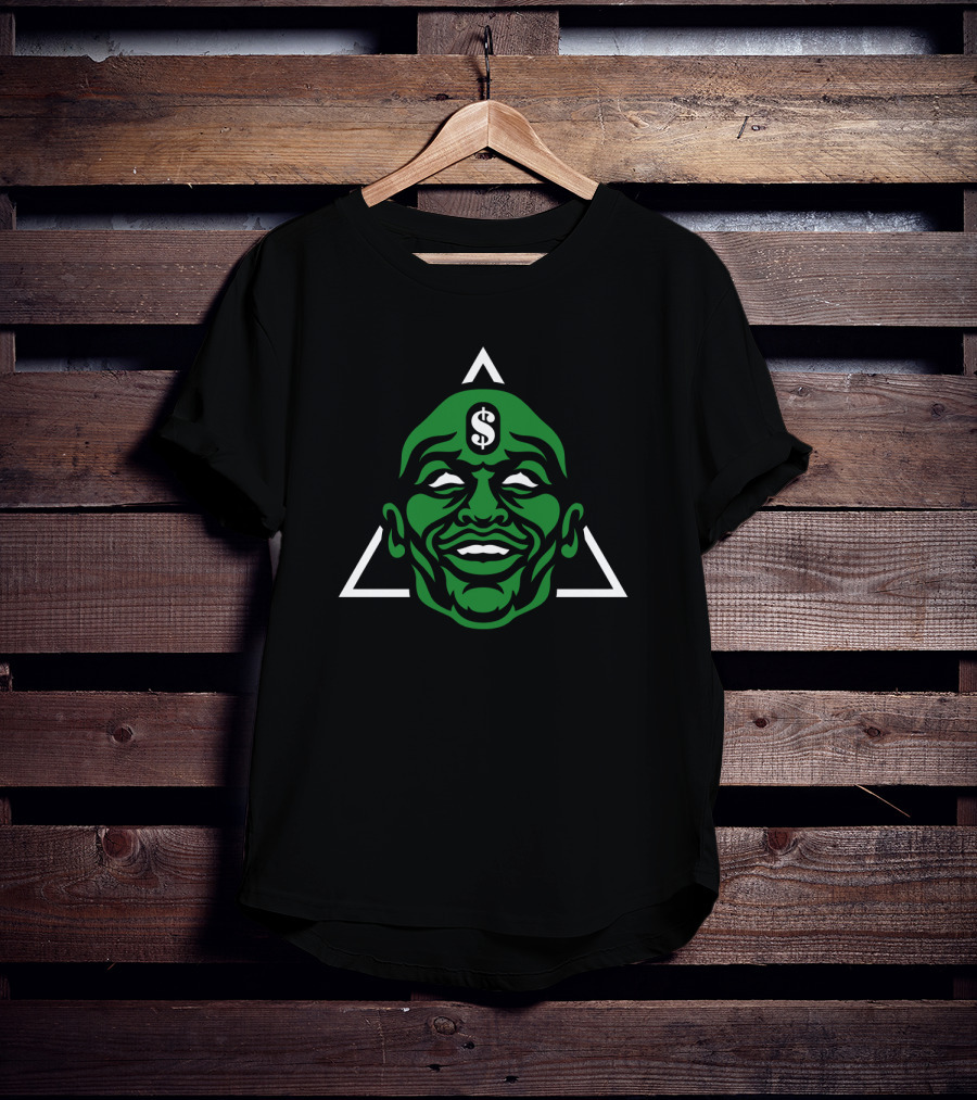 Green Smiling Face With Dollar Sign And White Triangle T-Shirt