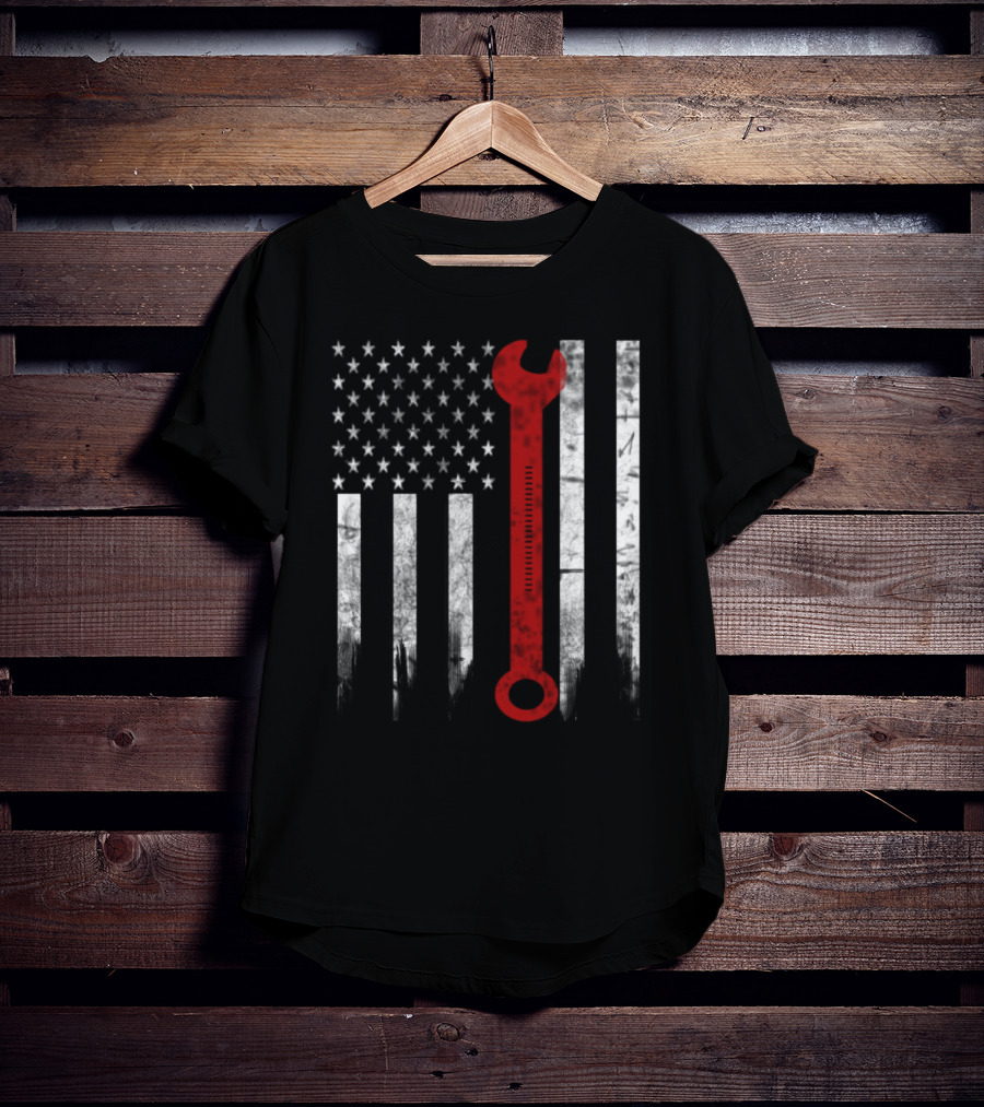 American Flag Wrench Engineer T-Shirt
