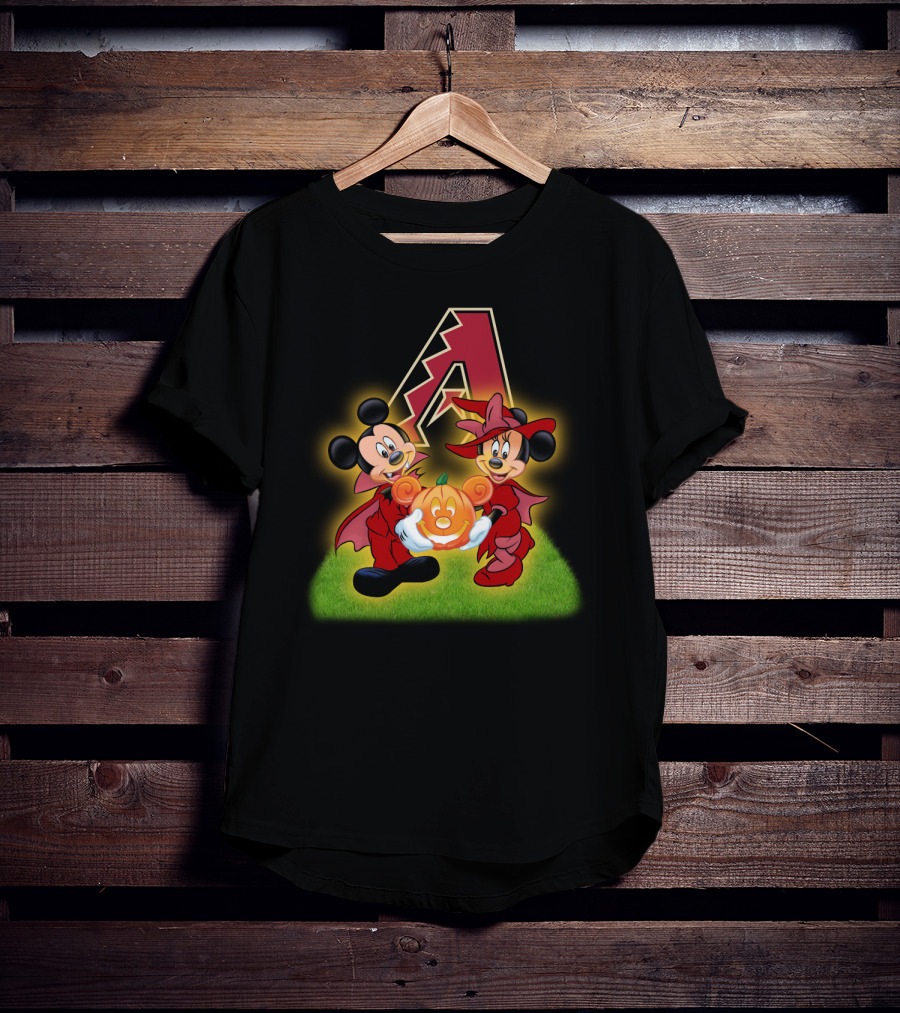 Arizona Diamondbacks Halloween Mickey And Minnie With Pumpkin T-Shirt