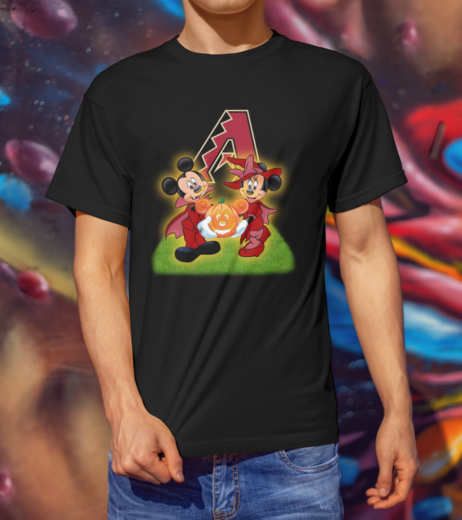 Arizona Diamondbacks Halloween Mickey And Minnie With Pumpkin T-Shirt
