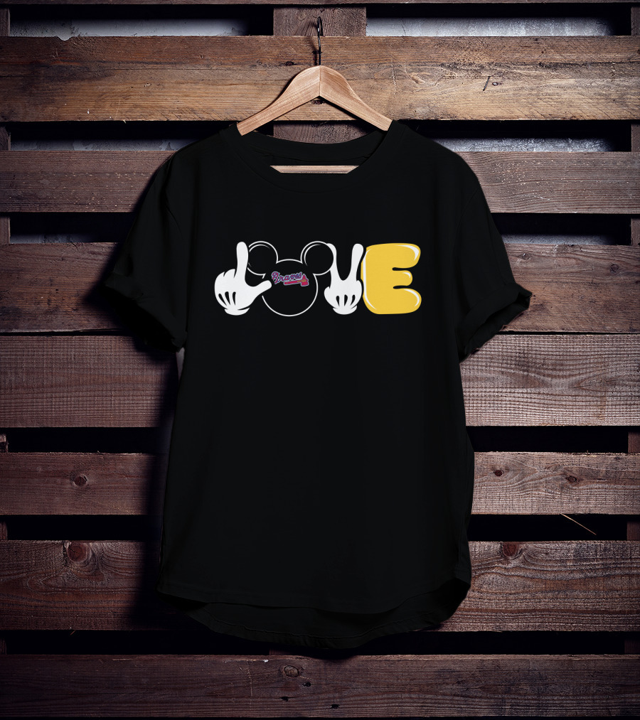 Braves Love With Mickey Mouse Icon And Gloves T-Shirt