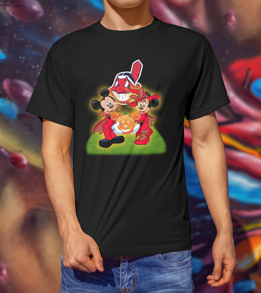 Mickey Minnie Halloween Cleveland Indians Pumpkin T-Shirt