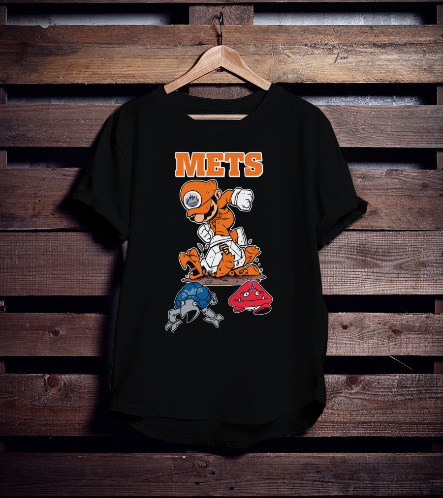 Mets Mario Baseball Crossover With Capsule And Sf Giants Goomba T-Shirt