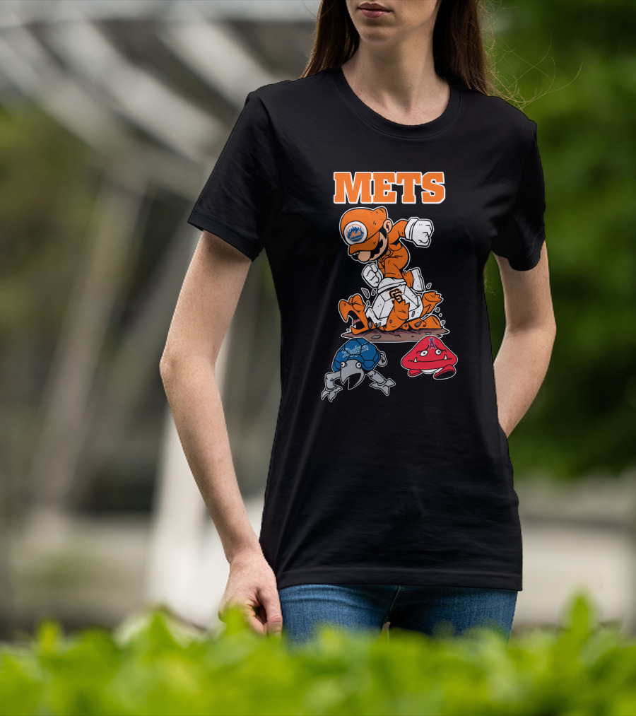 Mets Mario Baseball Crossover With Capsule And Sf Giants Goomba T-Shirt