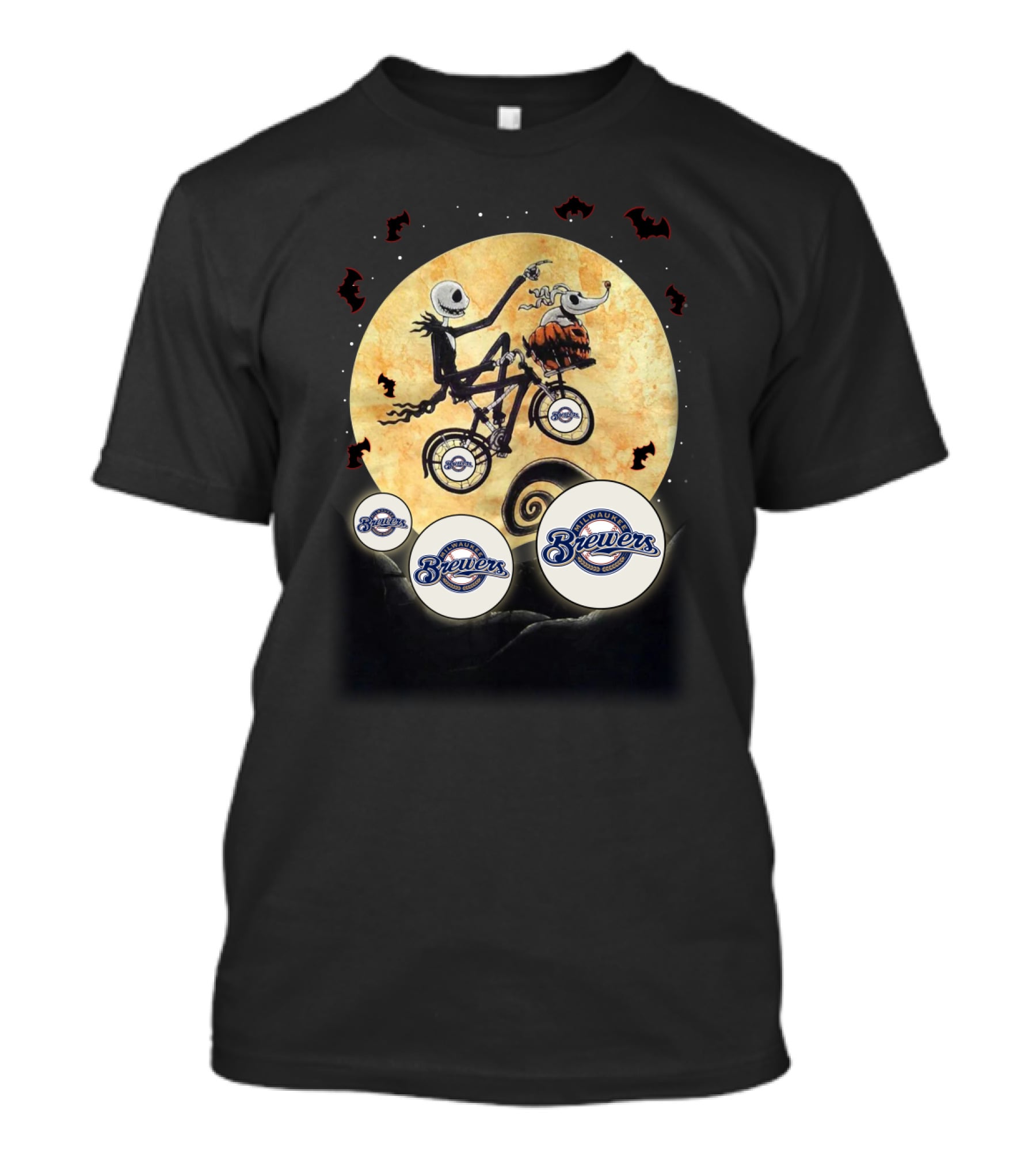 Milwaukee Brewers Halloween Night Moon Bicycle Adventure T-Shirt