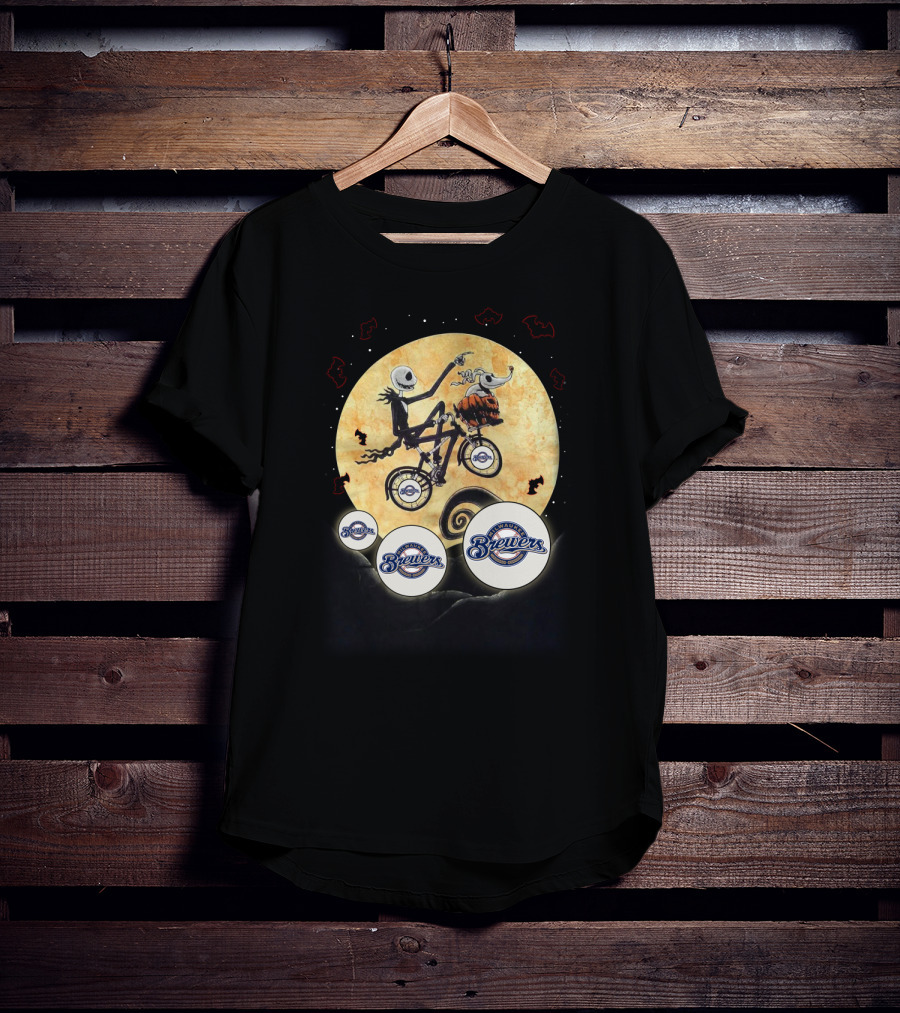 Milwaukee Brewers Halloween Night Moon Bicycle Adventure T-Shirt