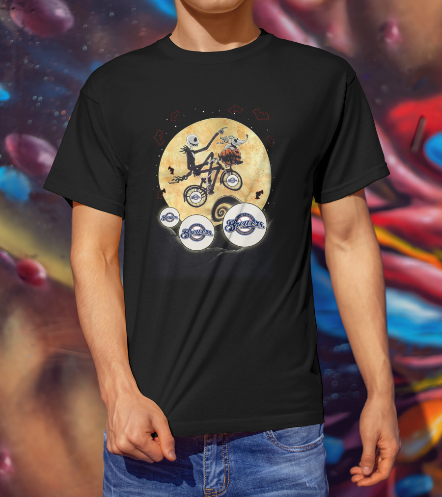 Milwaukee Brewers Halloween Night Moon Bicycle Adventure T-Shirt